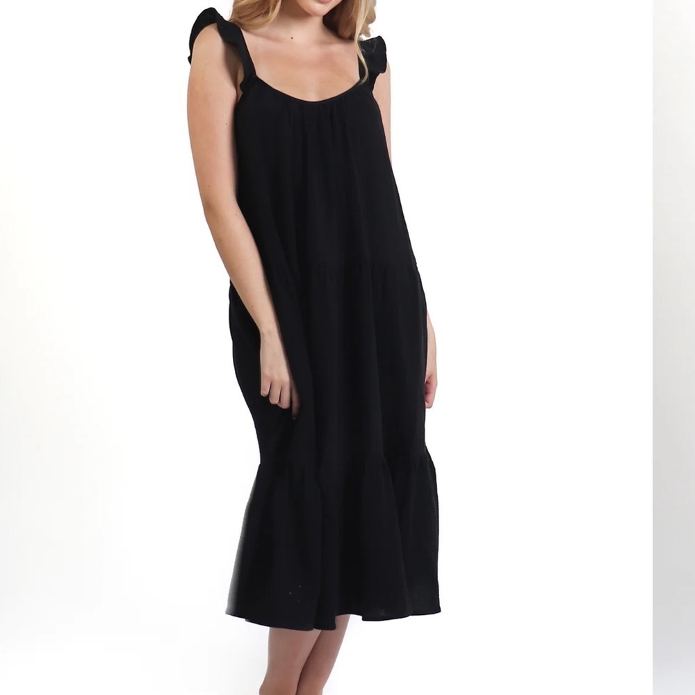 Thursday’s Tiered Cotton Gauze Maxi Dress black size large - Picture 1 of 16